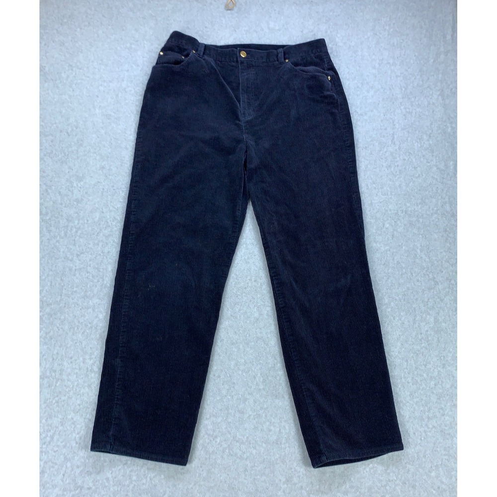 Lauren Ralph Lauren Corduroy Pants Women 14W Navy Blue Straight Leg Stretch VTG*